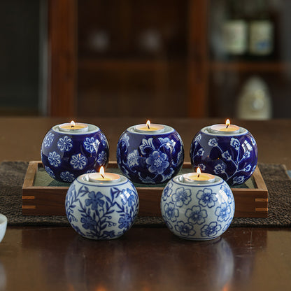 Blue and White Porcelain Sphere Tea Light Candle Holder