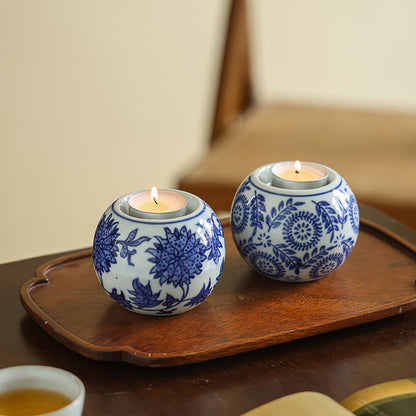 Blue and White Porcelain Sphere Tea Light Candle Holder