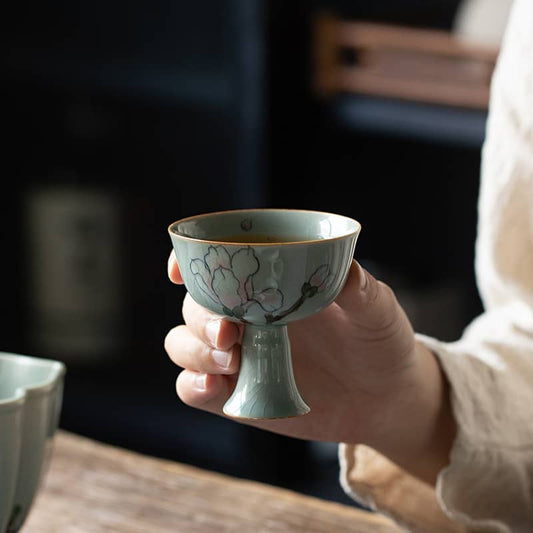 Crackle Glaze Hand-Painted Magnolia Tea Light Holder