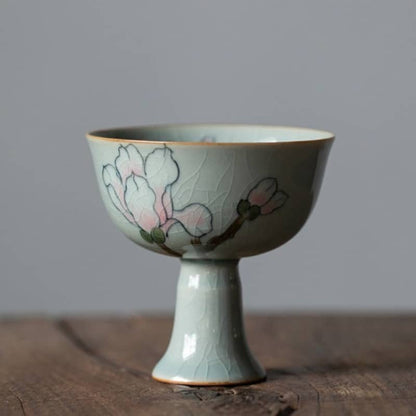 Crackle Glaze Hand-Painted Magnolia Tea Light Holder