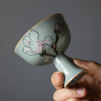 Crackle Glaze Hand-Painted Magnolia Tea Light Holder