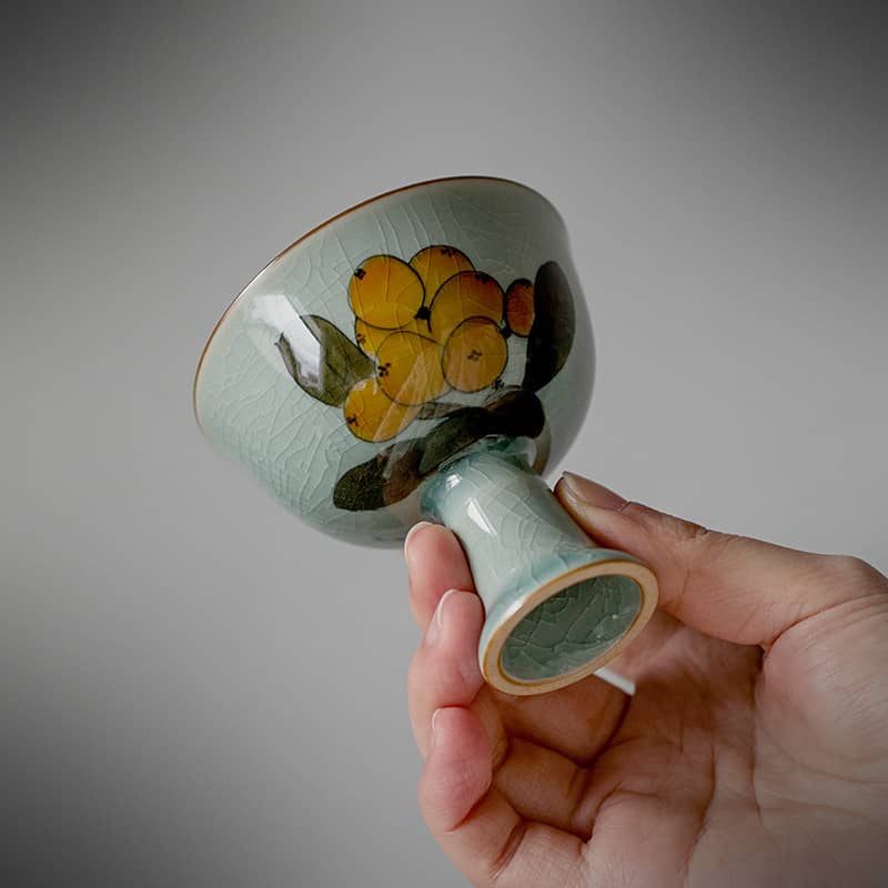 Crackle Glaze Hand-Painted Loquat Tea Light Holder