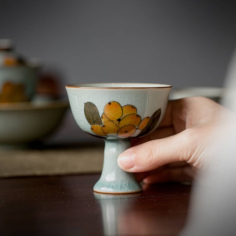 Crackle Glaze Hand-Painted Loquat Tea Light Holder