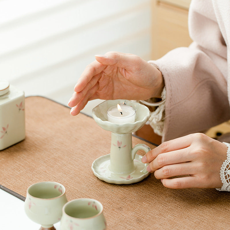 Hand-Painted Pink Orchid Handheld Tea Light Holder