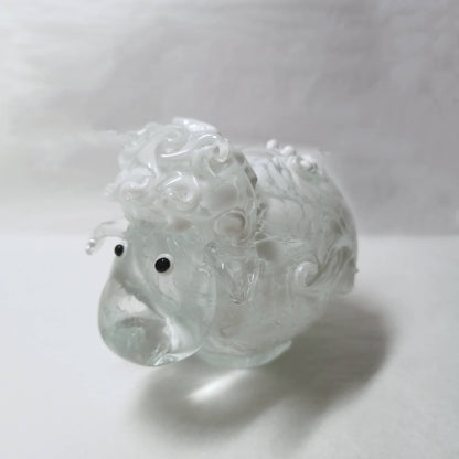 Handcrafted White Adorable Sheep Blown Glass Art - Home Decor Collectible Gift