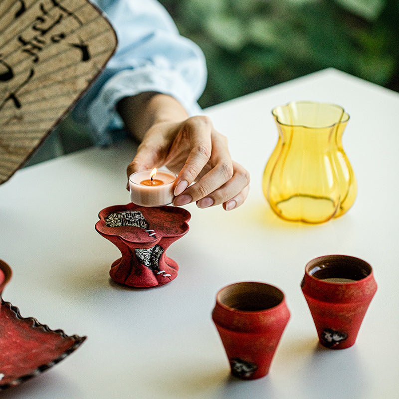 Retro Carmine Plum Blossom Tea Light Holder